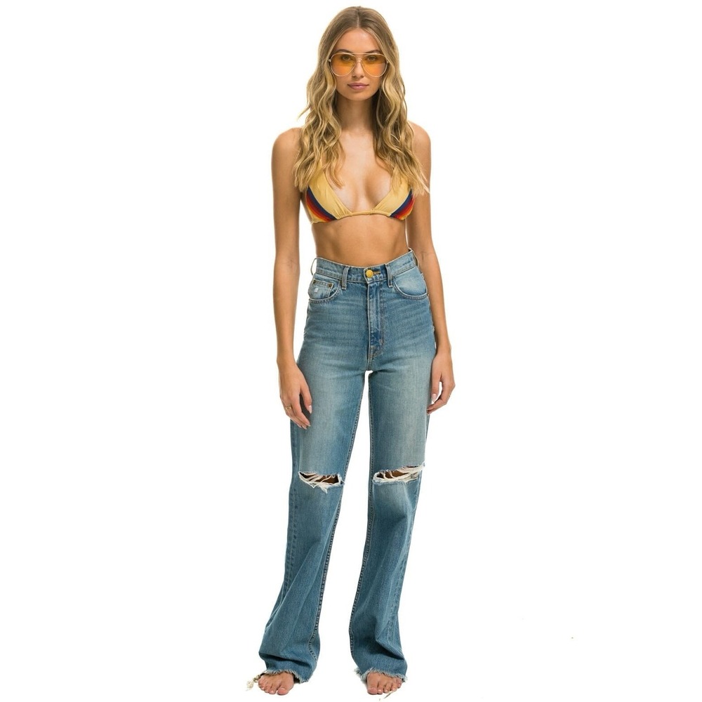 Aviator Nation Gypsy Jeans Size 29 In Vintage Blue High Rise Wide Leg Distressed